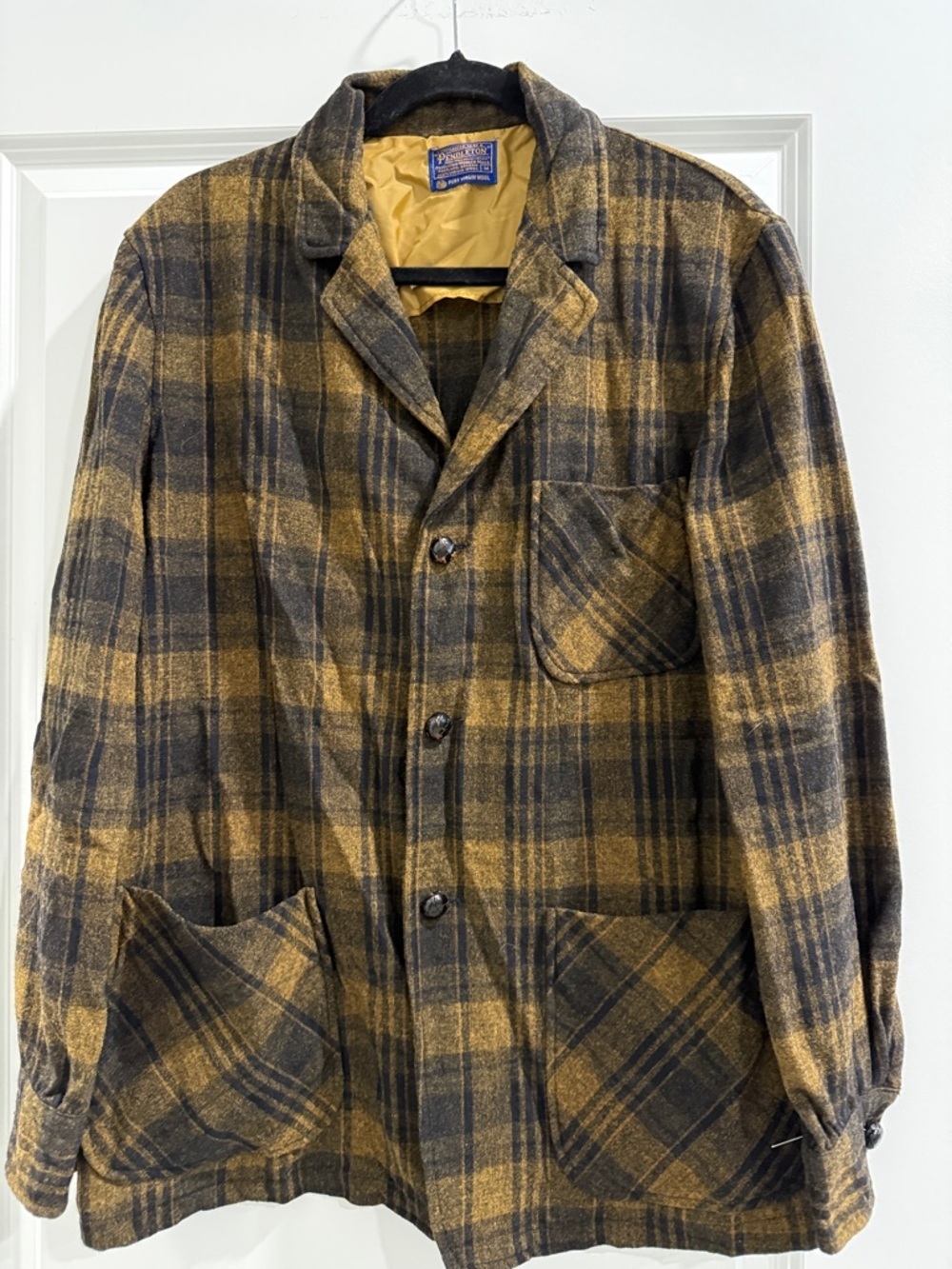Vintage Pendleton Plaid Chore Wool coat Jacket - Mustard & Charcoal sz m